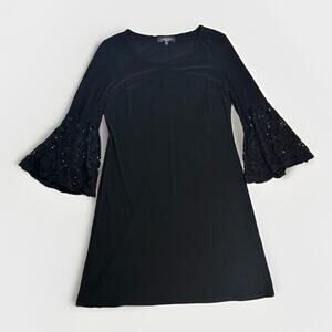 Ruby Richards Petite Black Dress Size 10 Lace Sequin Bell Sleeve Cocktail 1932